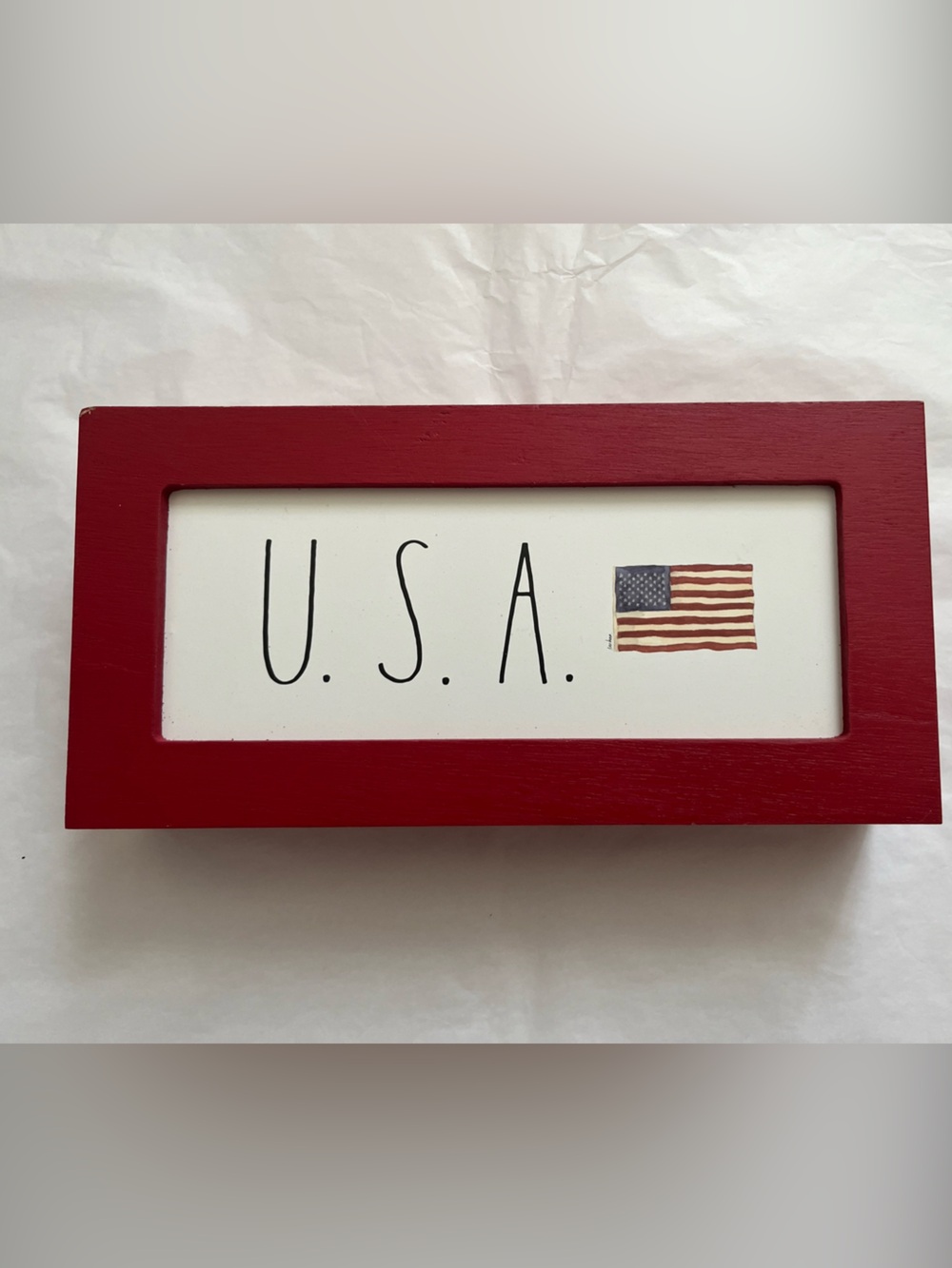 Rae Dunn Wooden Box Decor USA American Flag Wall Art
